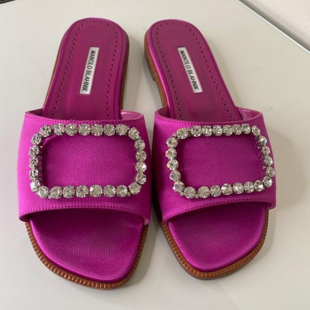 Manolo Blahnik Martamod Crystal Slide Sandals